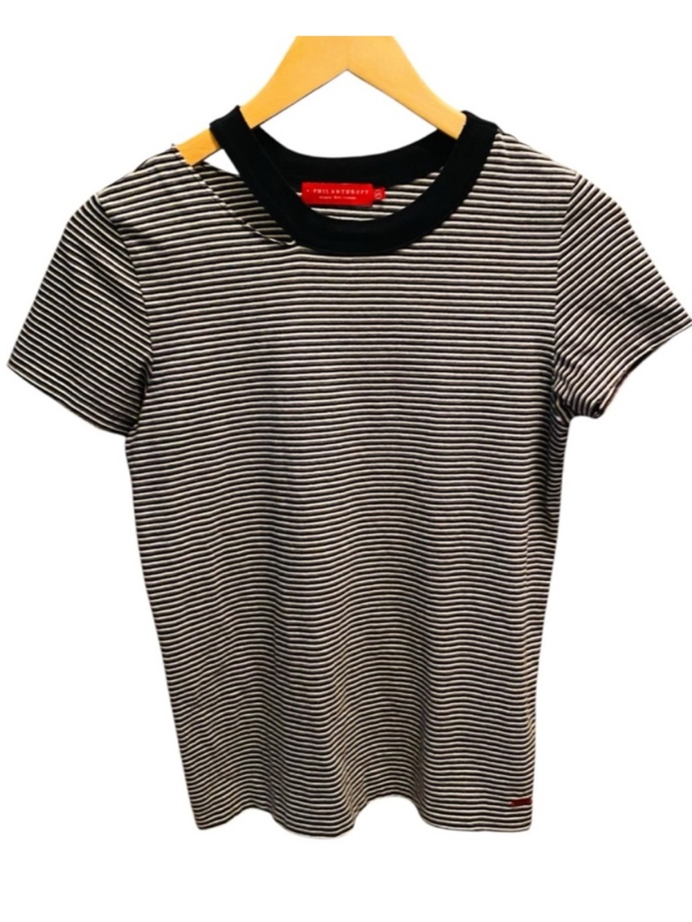 n:philanthropy Shoulder Cut Out Tee in Black White Stripe